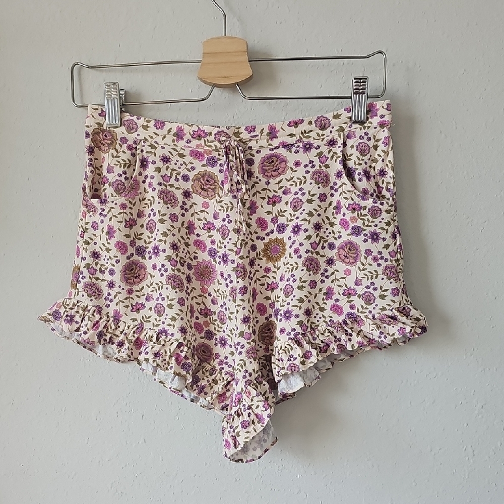 Spell High Waist Floral Shorts - Purple and Cream